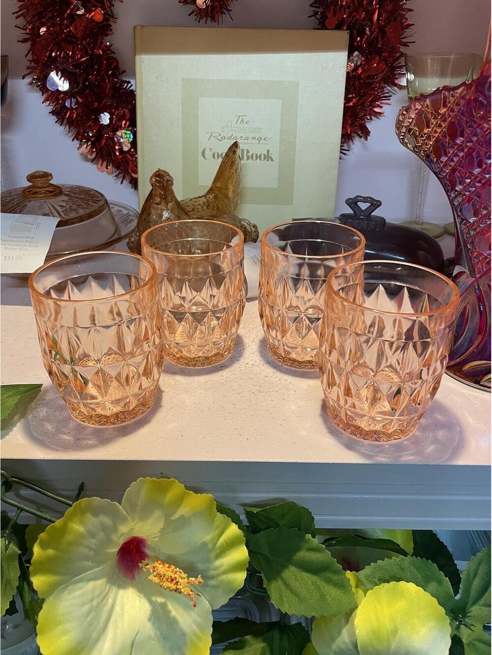 Jeannette Windsor Pink Depression Glass 9oz Tumblers Set of 4